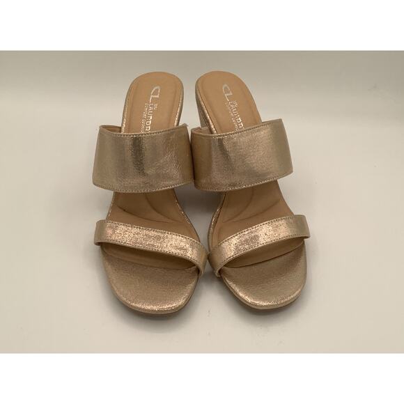 CL By Laundry Comfort Cushion Gold Strappy Wedge Slides Size 9.5 - Picture 1 of 8